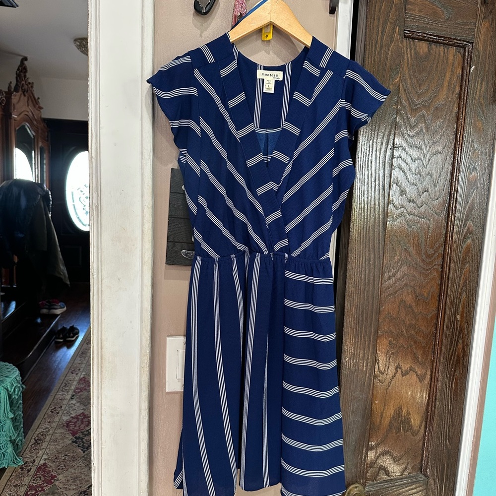 Monteau Navy and White Striped Mini Dress